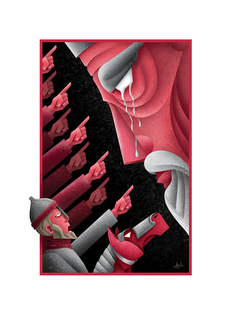 boek illustratie ontwerp van beschuldiging van koning Karel voor ridderroman "Ogier" door Ayla Brulez / Bluefury